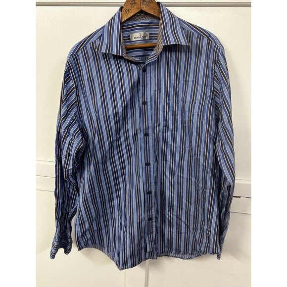 Bugatchi Uomo Button-Down Dress Shirt Mens XL Blue Vertical Striped Modern - Picture 1 of 9